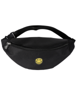 Extra Large Black Bum Bag With Smiley Face Embroidered Badge