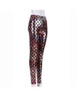 Shiny rainbow mermaid leggings.  These multicoloured metallic disco leggings with mermaid scale print make great festival wear for your funky festival outfit.  Pretty little thing.
