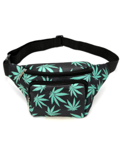 Green Ganja Leaf Print Bum Bag With Pockets Adjustable Strap