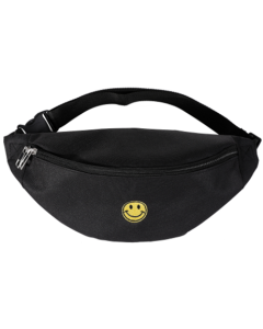 Extra Large Black Bum Bag With Smiley Face Embroidered Badge