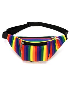Rainbow coloured stripey bum bag.  The perfect bum bag for gay pride festivals.  Colours available include bisexual pride bum bags, lesbian, transgender, non binary and pansexual pride bum bags.
